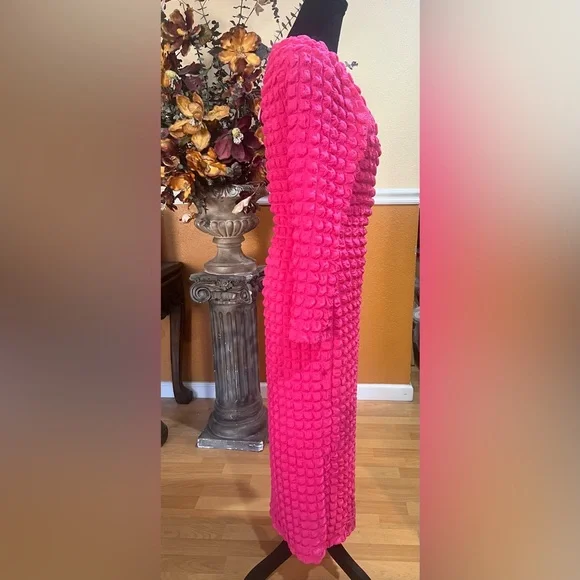 ANTONIO MELANI Bubble Smocked Knit Square Neck Long Sleeve Midi Bodycon Dress - Picture 4 of 9